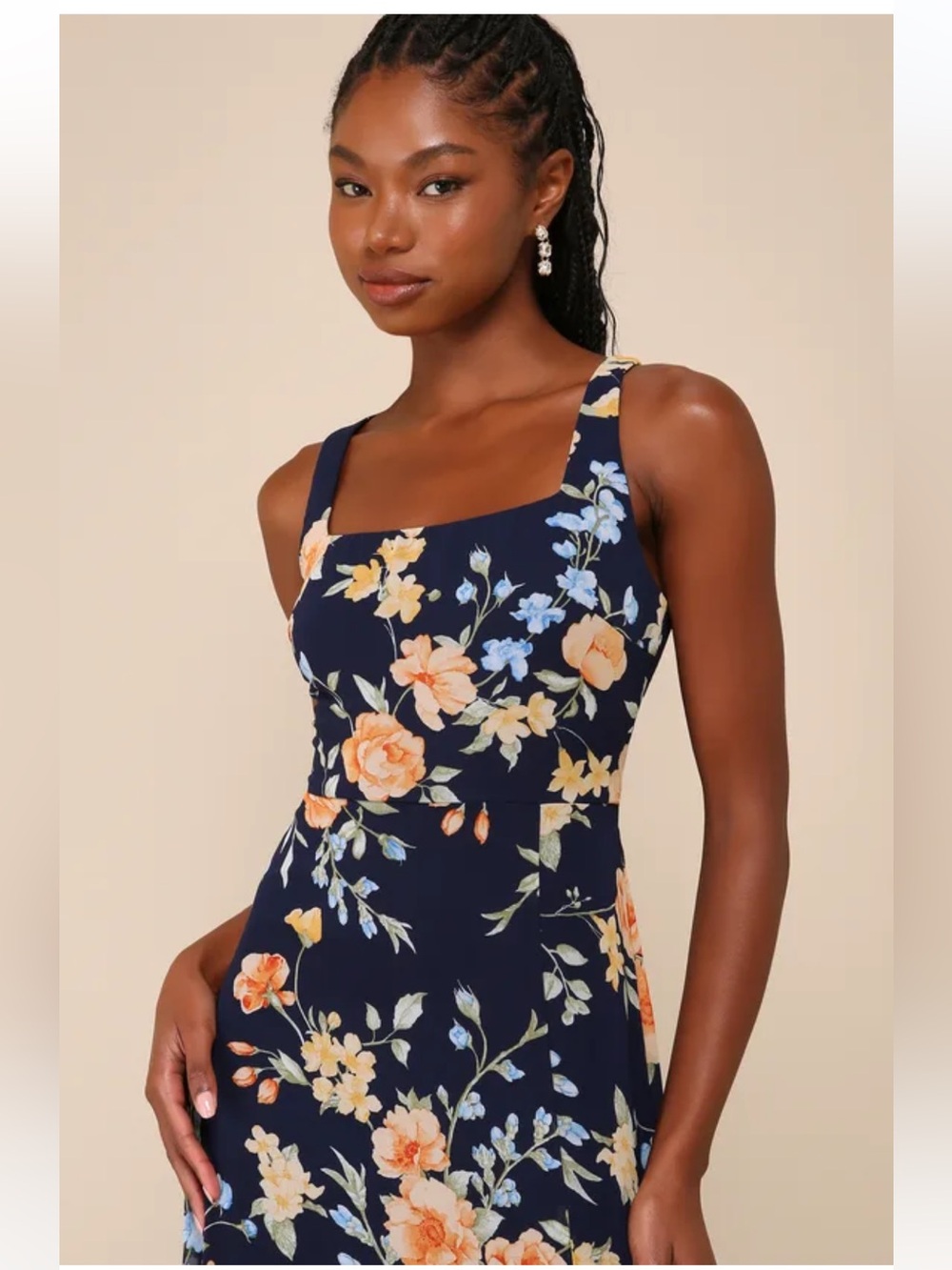 Lulu's Navy Floral Maxi Dress with Peach Blooms - Picture 4 of 13